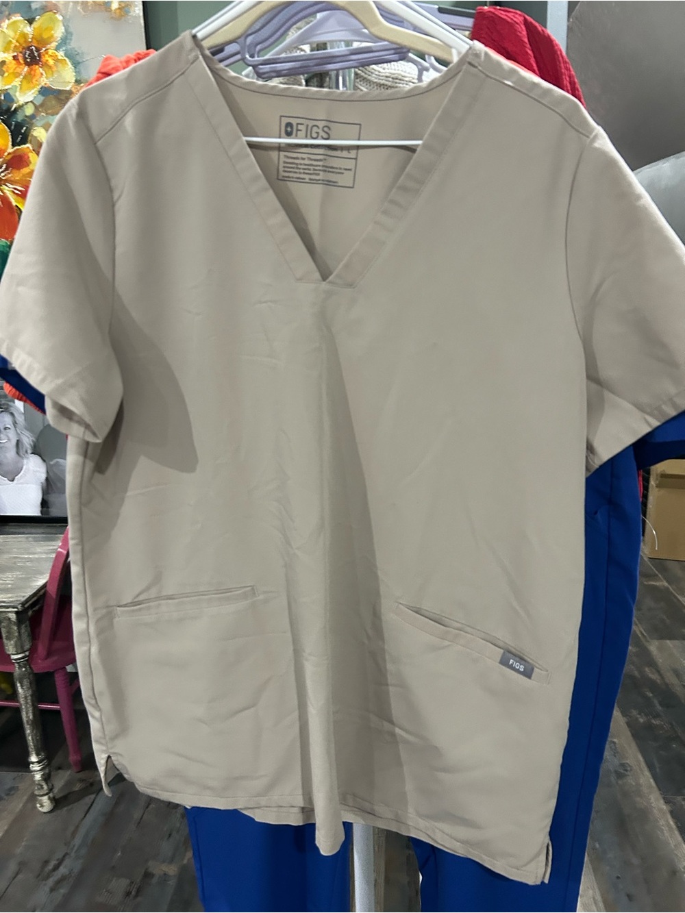 Figs 2 pc set Women's V-Neck Scrub Top & pants in Khaki